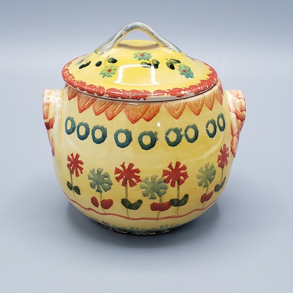 VTG 60s 70s Italica ARS‎ Lidded Bowl Yellow Hand Painted Firenze Italy Pottery